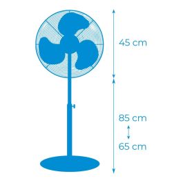 Ventilador de pie con base circular. color blanco. potencia: 45w aspas: ø40cm altura regulable 110-130cm edm