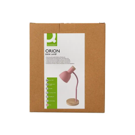 Q-connect Lámpara de Escritorio Orion Metálica con Detalles de Madera, Brazo Flexible, Color Rosa