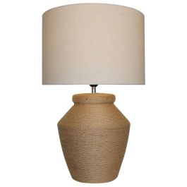 DKD Home Decor Lámpara de Sobremesa Cottage Mediterráneo Cuerda Gres Lino Marrón Beige 59x38x38 cm E27