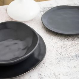 Bidasoa Plato Hondo Cerámico Cosmos 22 cm Gris Mate Apilable 12 Unidades Apto para Lavavajillas y Microondas Fabricado en Europa