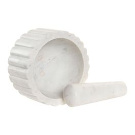 DKD Home Decor Mortero de Mármol Blanco Urban Apto Lavavajillas 12,5x12,5x7,5 cm