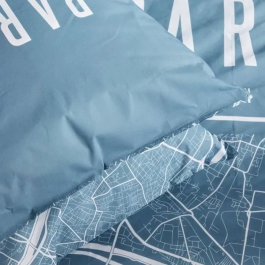 Today JAVA Juego de cama para 2 personas - Algodón Estampado París - Azul - 240x220 cm