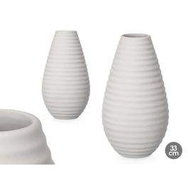 Jarrón Cerámica Raya Horizontal 33 cm Gris - Giftdecor (4 Unidades)