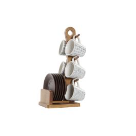 DKD Home Decor Set de 6 Tazas de Café Árabe de Gres 90 ml Azul Marrón Apto Microondas y Lavavajillas
