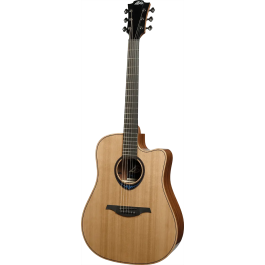 LAG Guitarra Acústica Electroacústica Dreadnought Cutaway Blue Wave 2, Tapa Cedro Rojo Macizo, Fondo y Aros Palisandro Santos, Acabado Brillante