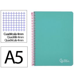 Cuaderno Espiral Liderpapel Din A5 Witty Tapa Dura 80H 90 gr Cuadro 4 mm Con Margen Color Turquesa 5 unidades