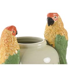 DKD Home Decor Jarrón Tropical Verde Amarillo Cerámica Loros 21 x 24 x 21 cm