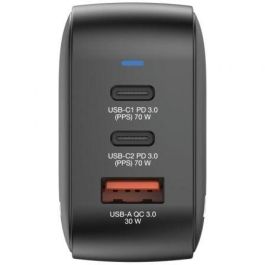 Verbatim 32229 Cargador de Pared Mini GaN 70W Universal para Viaje con Enchufes Múltiples 3 Puertos (2xUSB-C, 1xUSB-A) PD 3.0 QC 3.0