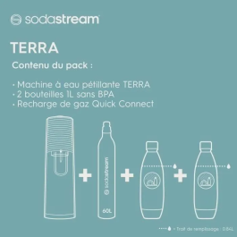 Sodastream Terra Máquina Carbonatadora Blanca Pack 2 Botellas LV + 1 Cilindro de Intercambio CQC