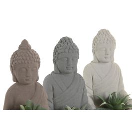 DKD Home Decor Figura Buda Cactus Cemento PVC Gris Beige 10 x 15 x 9 cm (6 Unidades) Decoración Oriental