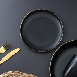 Home Deco Factory Plato Postre Moscou Diámetro 20 cm Negro con Ribete Dorado