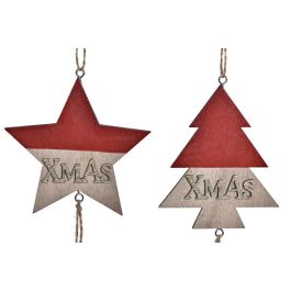 DKD Home Decor Colgante Decoración Navideña Tradicional Rojo Natural MDF 30x8.5x1 cm Surtido Aleatorio Set de 24 Unidades
