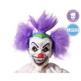 Máscara de payaso asesino blanca con pelo violeta de látex para Halloween y eventos de miedo Precio: 15.94999978. SKU: B1AT2EL4JR