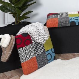 Home Deco Factory Caja-Puf Plegable Patchwork Colección Essentiel 38x38x38 cm Almacenamiento Banco Resistente