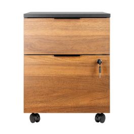 Phoenix technologies Cajonera Artisan de Oficina, 2 cajones, Negro con frontales en madera de nogal, 40x54.5x44.2 cm