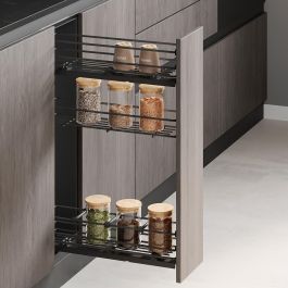 Emuca Botellero extraíble TitaneMax con cierre suave, lateral izquierdo, 3 bandejas, módulo 150mm, Acero, Gris Antracita