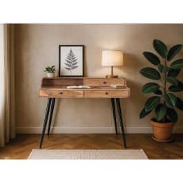 GINER Y COLOMER Escritorio de Acacia y Metal 115x60x90 cm con 3 Cajones