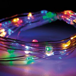 Guirnalda a pilas fija 40 leds cable alambre plateado luz multicolor 2,05m