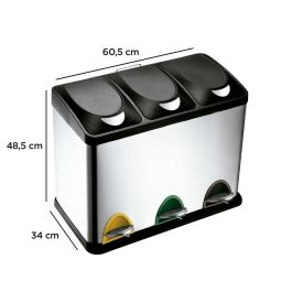 Papelera Contenedor Q-Connect Metalica Con Tapadera De Plastico Y Pedal 3 Depositos 45 L 605x340x485 mm