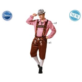 Disfraz de Hombre Adulto Alemán para Oktoberfest, Traje Carnaval Marrón-Rosa, Camisa y Pantalón de Poliéster, Tallas M-L