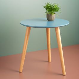 Mesa auxiliar de madera mdf y bambú (ø40h40cm) tapiz azul/bambú day