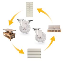 Emuca Lote de 4 ruedas Slip transparentes con placa de montaje, diámetro 75mm, Acero y Plástico