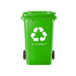 Papelera Contenedor Q-Connect Plastico Verde Para Envases De Vidrio 100 L Con Tapa Y Ruedas 750x470x370 mm