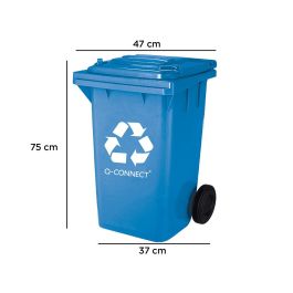 Papelera Contenedor Q-Connect Plastico Azul Para Papel Y Carton 100 L Con Tapa Y Ruedas 750x470X370 mm