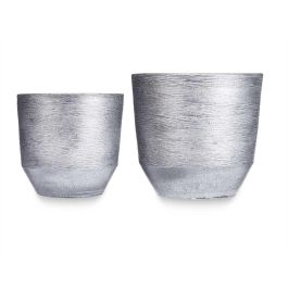 Set 2 Macetas Ceramica Rayas 20 25Cm Plata Ibergarden Set 2 Macetas Ceramica Rayas 20 25Cm Plata Ibergarden