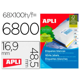 Apli Etiquetas Adhesivas C-Rectos 48,5x16,9 mm para Inkjet/Láser, 100 Hojas Blanco Precio: 18.49999976. SKU: S8400834