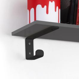 Emuca Juego de soportes para estante de madera Shelf con colgador integrado, Acero, Pintado negro