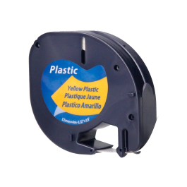 Q-connect Cinta para Rotuladora Letratag, 12mm x 4m, Negro-Hiperamarillo, Compatible con Dymo