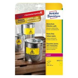 Avery L6111-8 Paquete 8 Hojas Etiquetas Amarillas de Poliéster para Impresoras Láser Formato A4