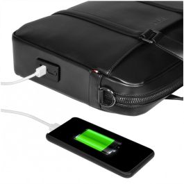 PORT Designs Versailles TL Maletín para portátil de 14" (35.6cm) en Cuero Negro con Asa de Transporte y Puerto USB
