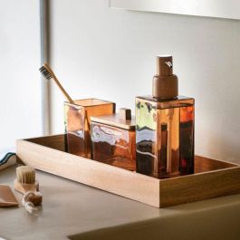 Andrea House Dispensador de jabón ba73064, vidrio/madera acacia, 400 ml, marrón