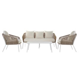 DKD Home Decor Sofá Terraza y Jardín Set de 4 Blanco Beige Aluminio Poliéster Cuerda 151.5 x 72 x 70 cm Precio: 892.59000006. SKU: S3012913