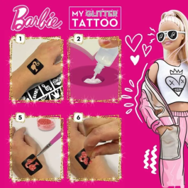Lisciani Giochi Kit de Tatuajes con Purpurina de Barbie - Crea Tatuajes Coloridos y Brillantes