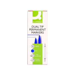 Q-connect Rotulador Permanente Doble Punta Azul 0,4 mm y 1 mm