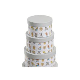 DKD Home Decor Caja Infantil Colección Best Friends de Cartón Blanco Multicolor 37.5 x 18 x 37.5 cm - Set de 10 Piezas
