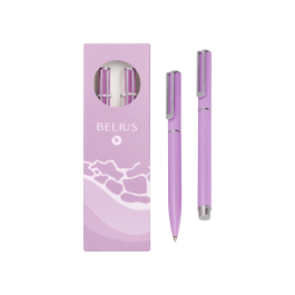 Belius Endless Summer Juego Bolígrafo y Roller Aluminio Morado y Plateado Tinta Azul Caja Diseño