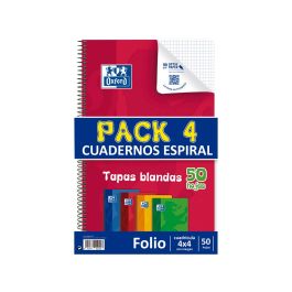 Bloc Espiral Oxford Tapa Flexible Optik Paper Folio 50 Hojas 90 gr Cuadros 4 mm Pack De 4