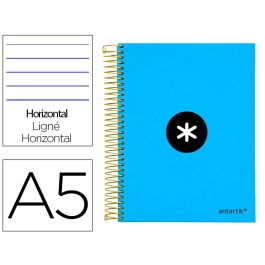 Cuaderno Espiral A5 Micro Antartik Tapa Forrada 120H 100 gr Horizontal 5 Bandas 6 Taladros Color Azul