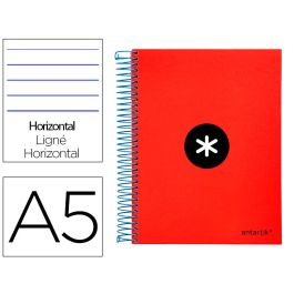 Cuaderno Espiral A5 Micro Antartik Tapa Forrada 120H 90 gr Horizontal 5 Bandas 6 Taladros Color Rojo