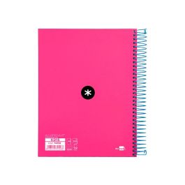 Cuaderno Espiral A5 Micro Antartik Tapa Forrada 120H 100 gr Horizontal 5 Bandas 6 Taladros Color Rosa