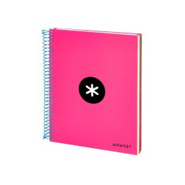 Cuaderno Espiral A5 Micro Antartik Tapa Forrada 120H 100 gr Horizontal 5 Bandas 6 Taladros Color Rosa