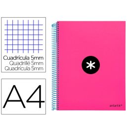 Cuaderno Espiral A4 Micro Antartik Tapa Forrada 120H 90 gr Cuadro 5 mm 5 Bandas 4 Taladros Color Rosa