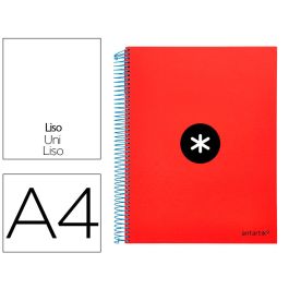 Cuaderno Espiral A4 Micro Antartik Tapa Forrada 120H 90 gr Liso Con Bandas 4 Taladros Color Rojo