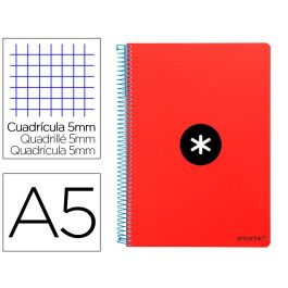 Cuaderno Espiral Liderpapel A5 Antartik Tapa Dura 80H 100 gr Cuadro 5 mm Con Margen Color Rojo