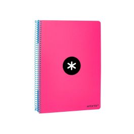 Cuaderno Espiral Antartik A5 Tapa Dura 80H 100 gr Cuadro 5 mm Con Margen Color Rosa Fluor