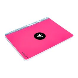 Cuaderno Espiral Antartik A5 Tapa Dura 80H 100 gr Cuadro 5 mm Con Margen Color Rosa Fluor